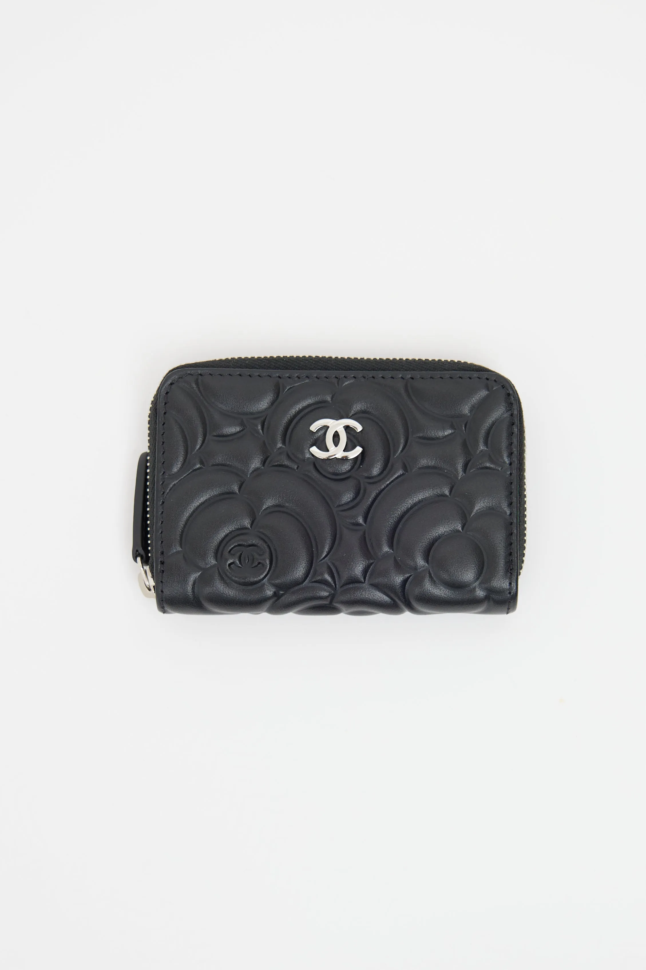 2017 Black Camellia Zip Around Coin Pouch