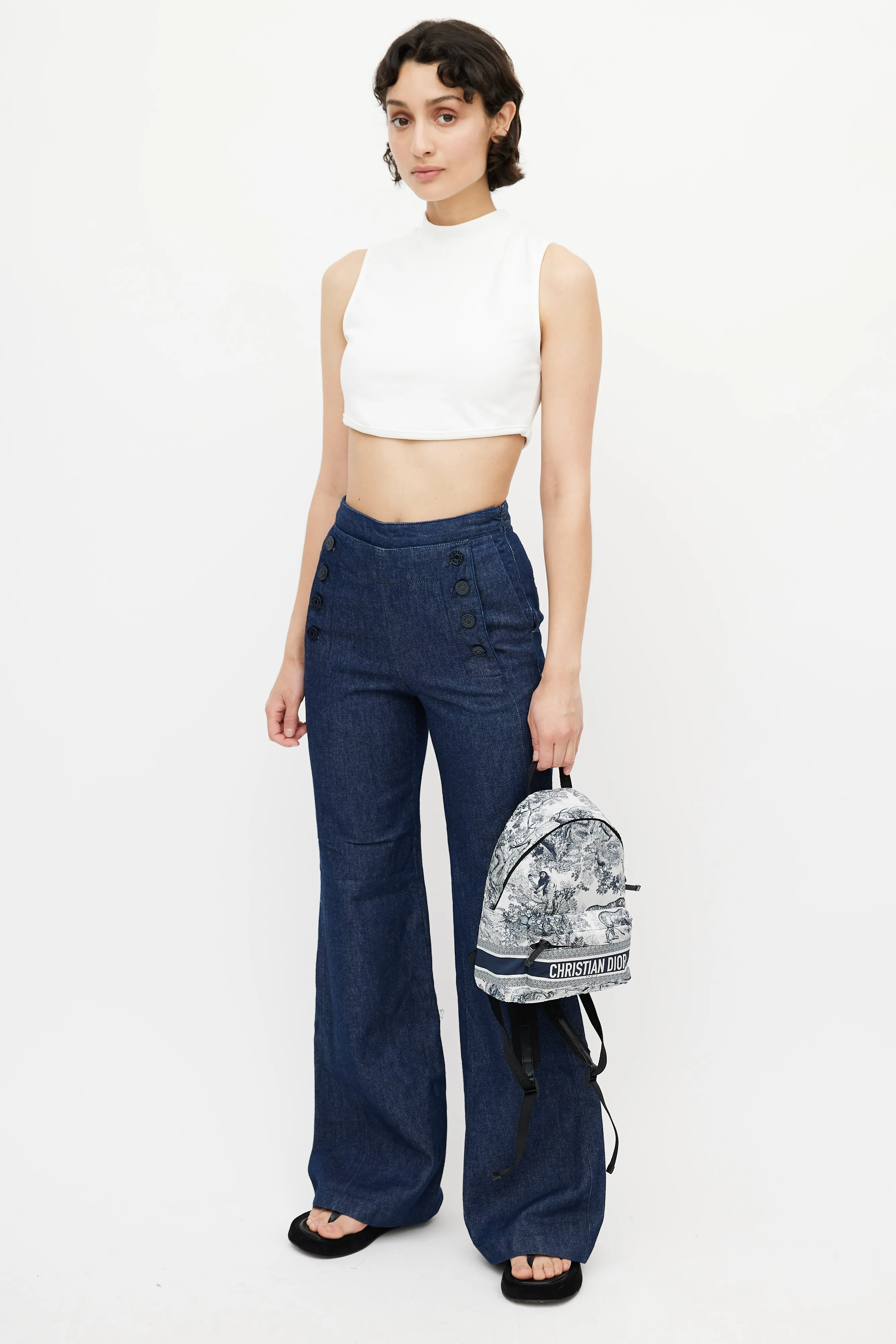 2021 White & Navy DiorTravel Nylon Backpack