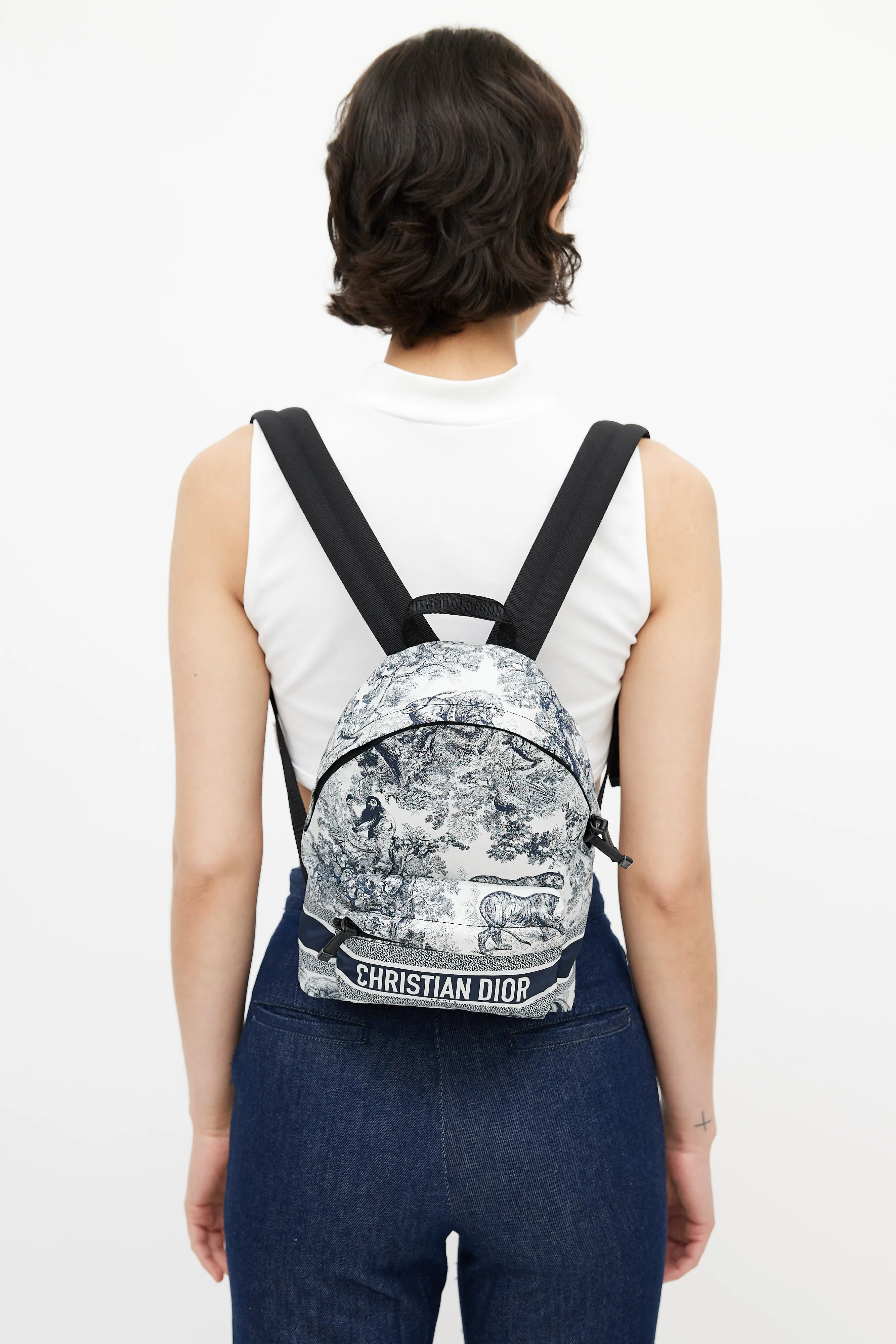 2021 White & Navy DiorTravel Nylon Backpack