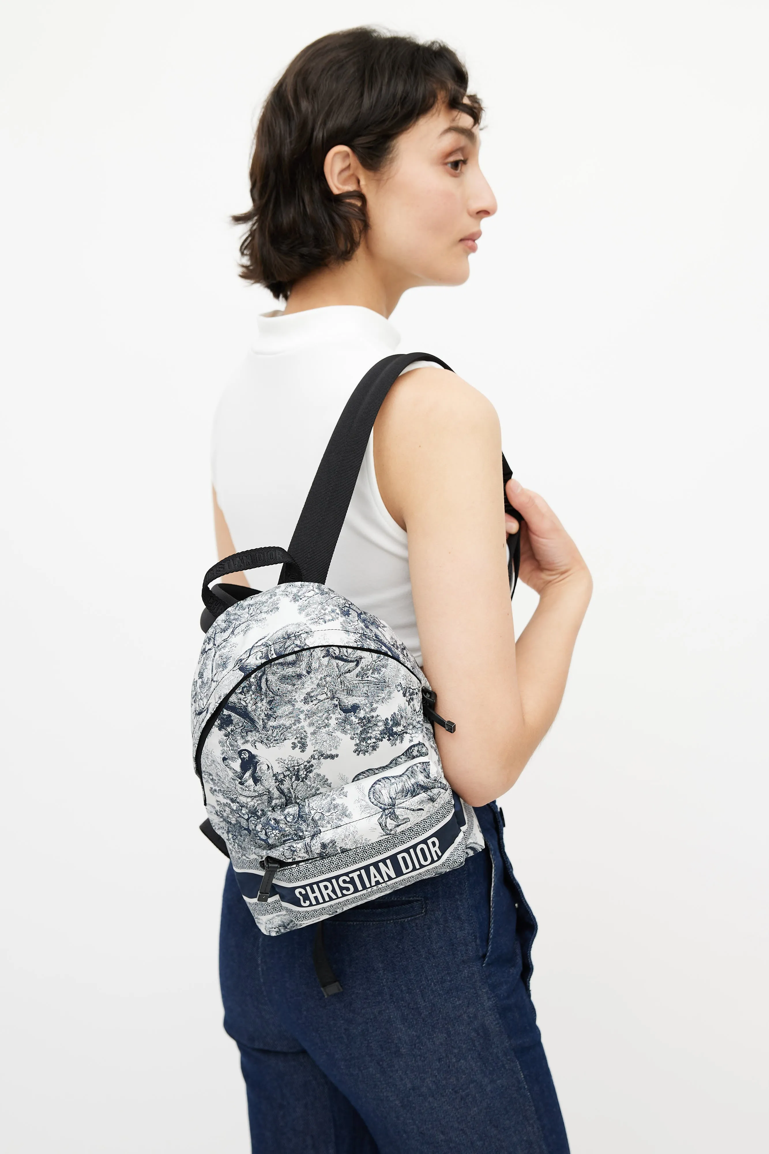 2021 White & Navy DiorTravel Nylon Backpack