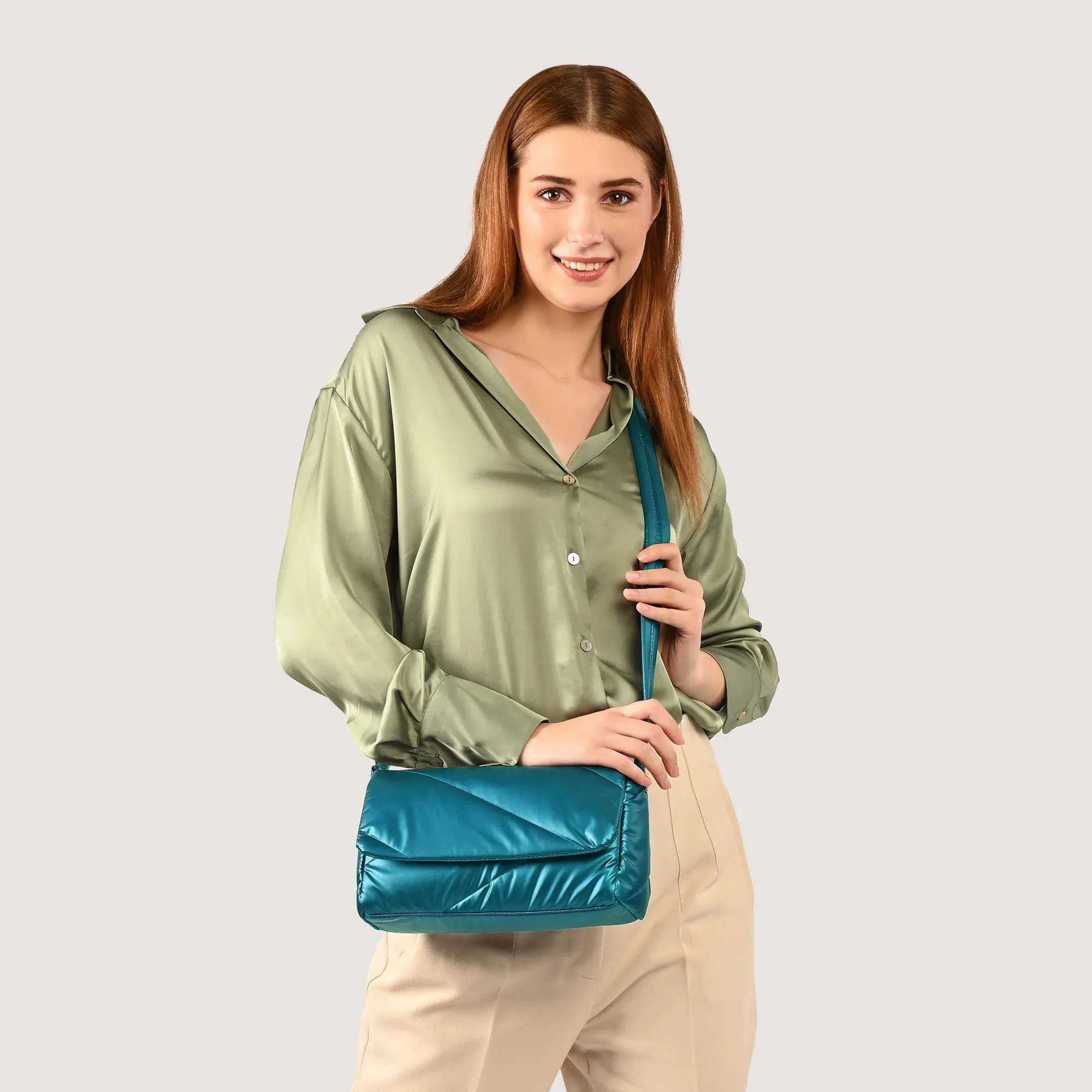 Accessorize London Women's Teal Metallic Crossbody Bag