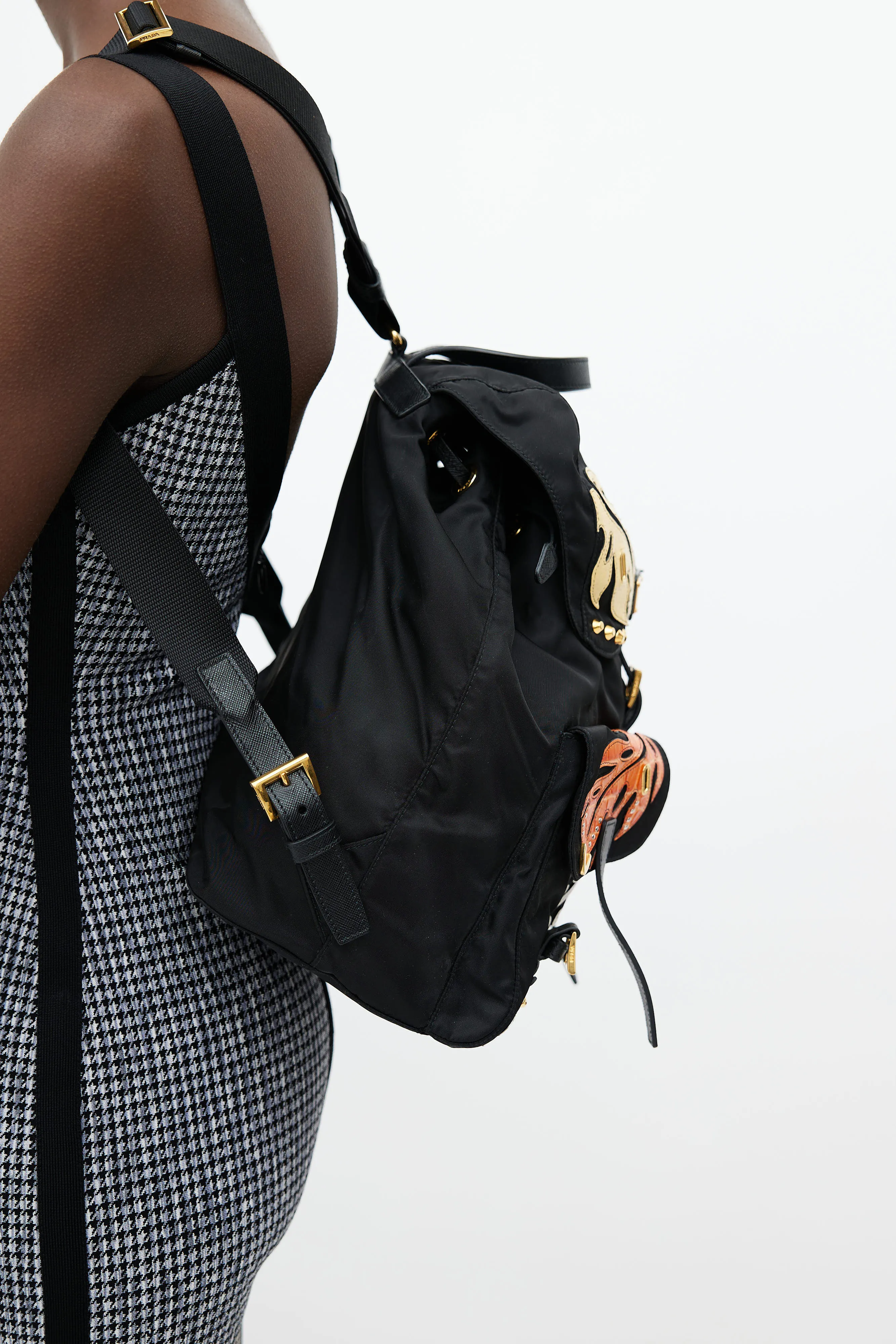 Black & Multi Floral Nylon Backpack