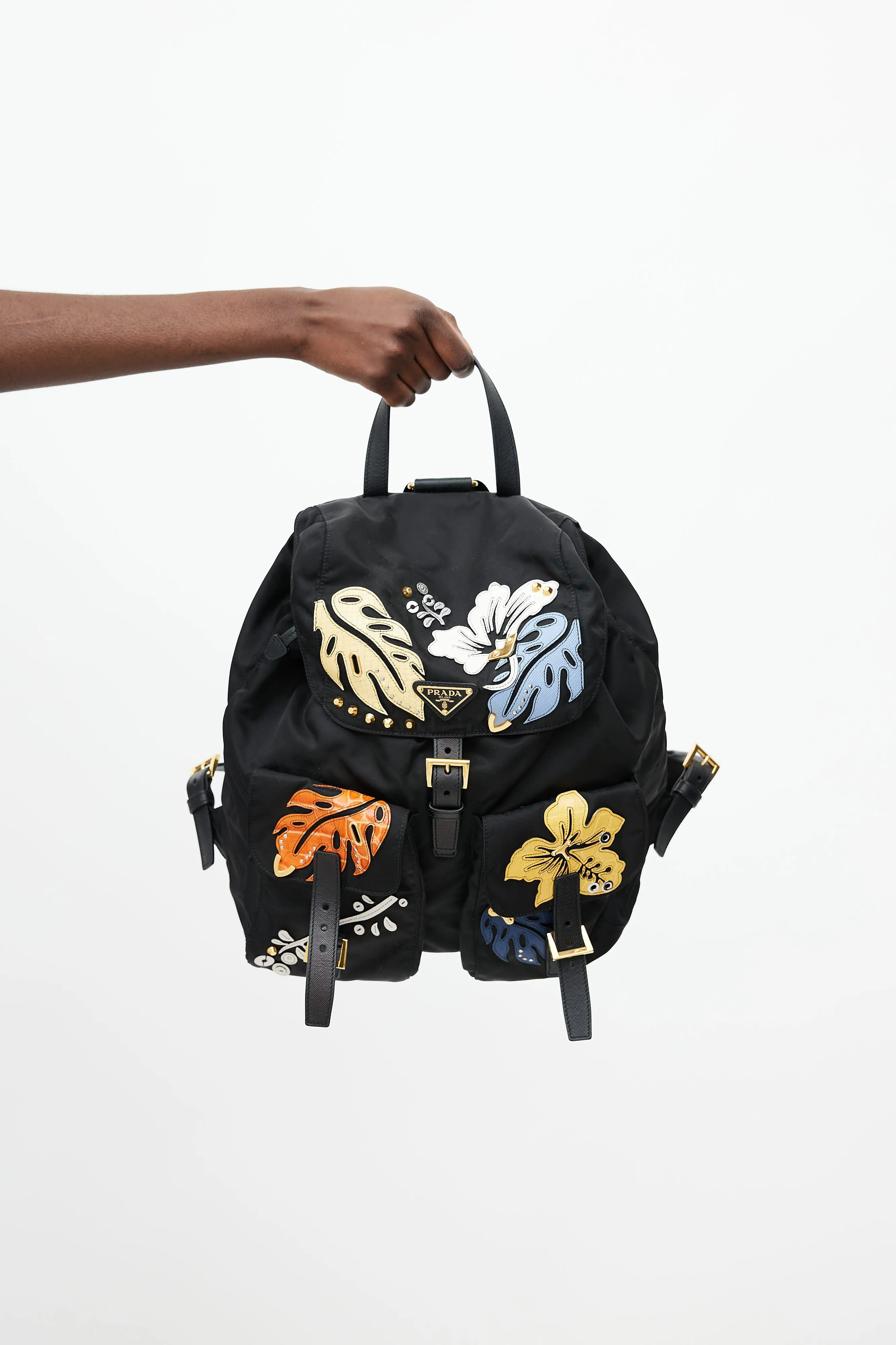 Black & Multi Floral Nylon Backpack