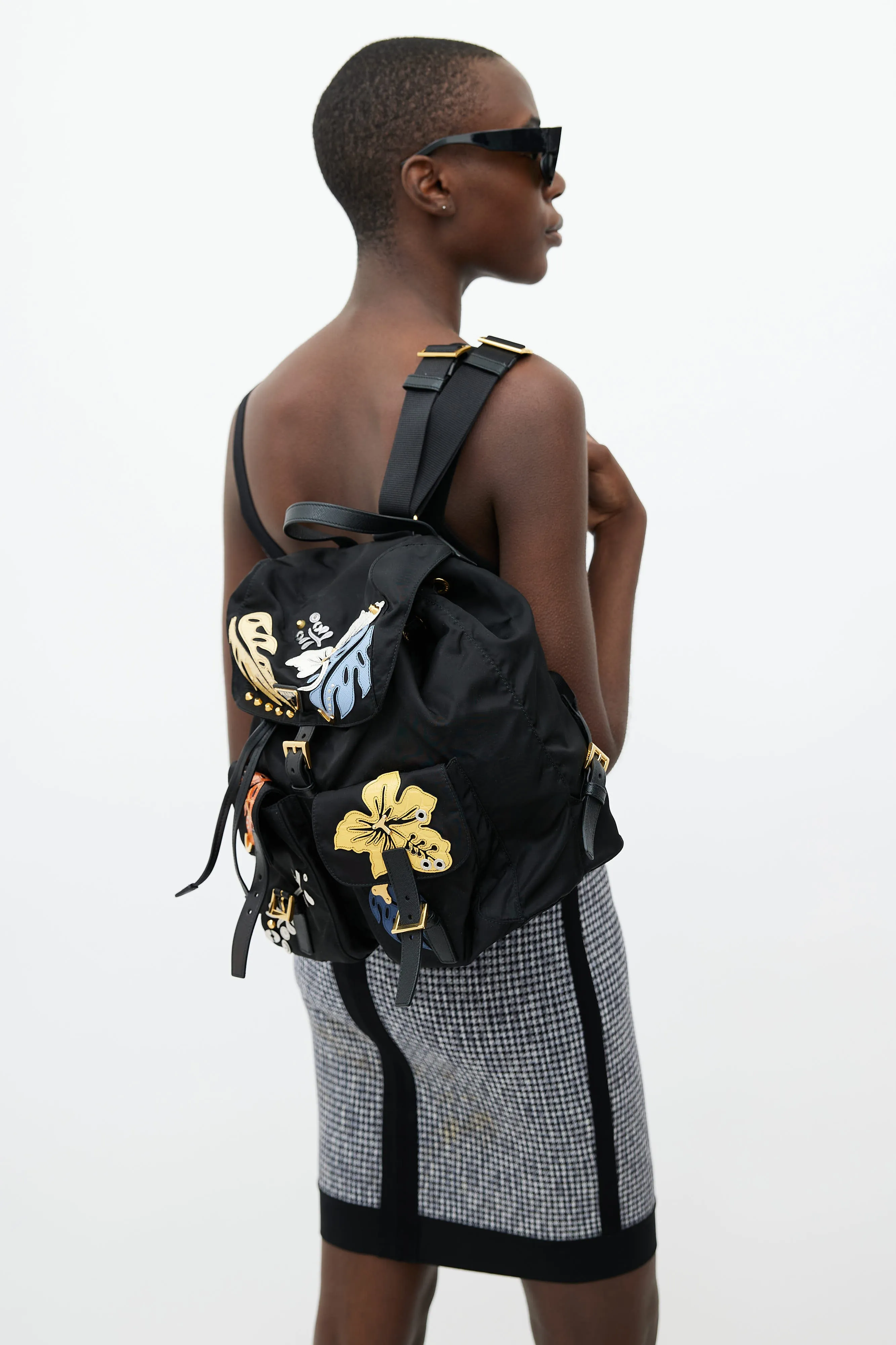 Black & Multi Floral Nylon Backpack