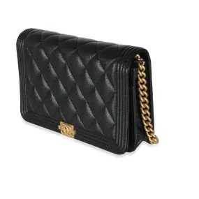 Black Quilted Caviar Boy Wallet On Chain