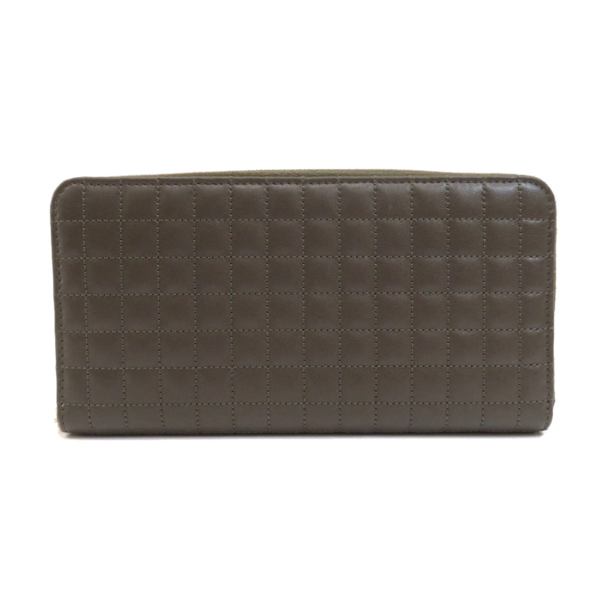 Celine Quilted Round Long Wallet Calf Women's