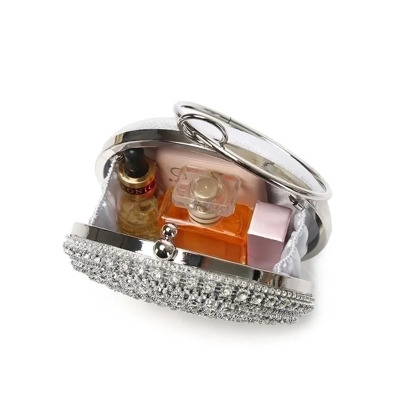 Gold Silver Polyester Metal Solid Color Rhinestone Round Evening Bags