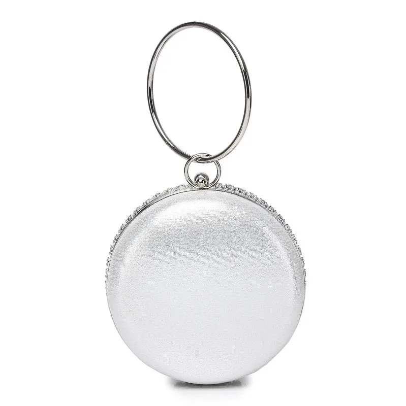 Gold Silver Polyester Metal Solid Color Rhinestone Round Evening Bags
