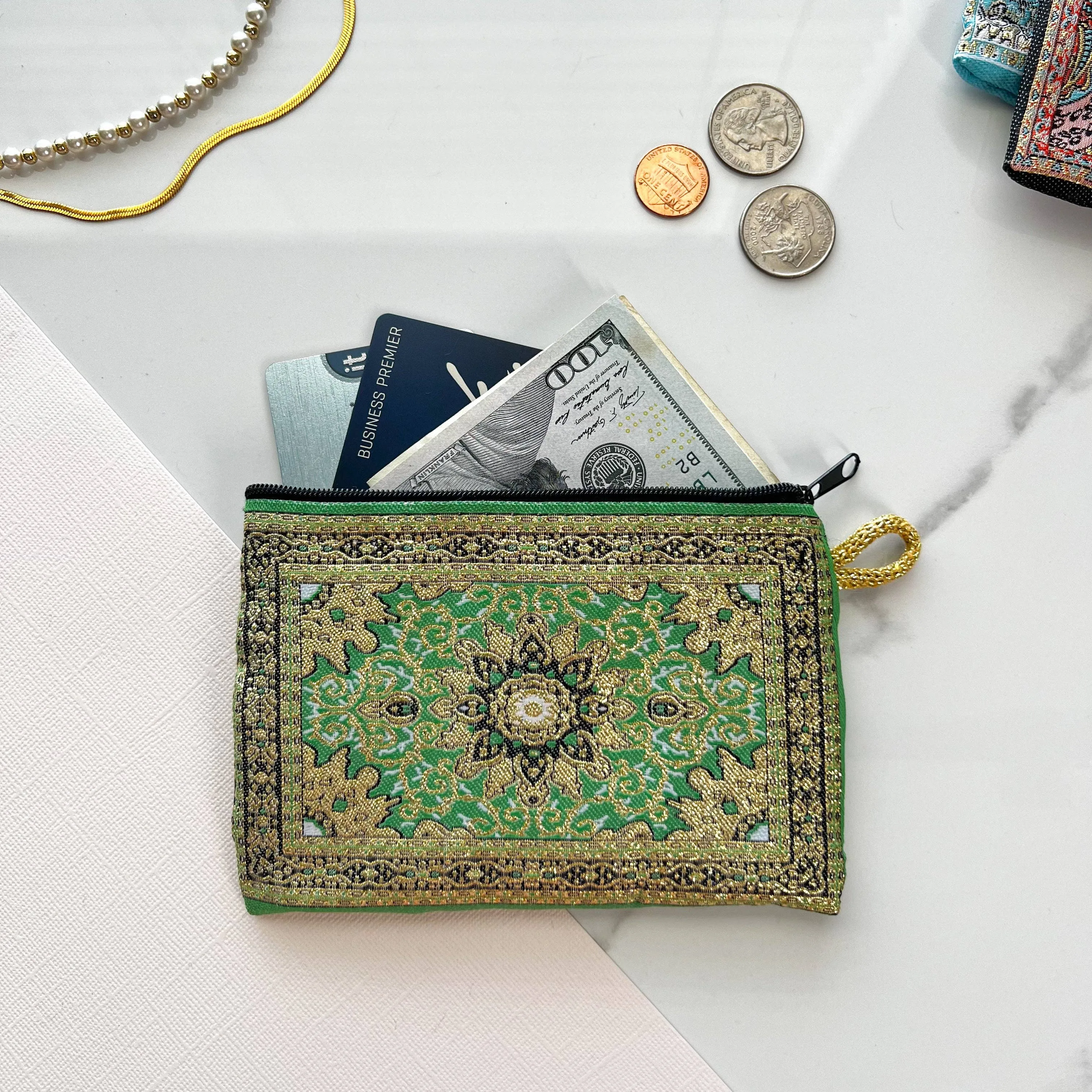 Green Handmade Pouch, Coin Purse for Women