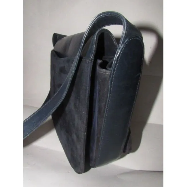 Gucci Vintage Pursesdesigner Purses Navy Leather And Grey Suede Shoulder Bag