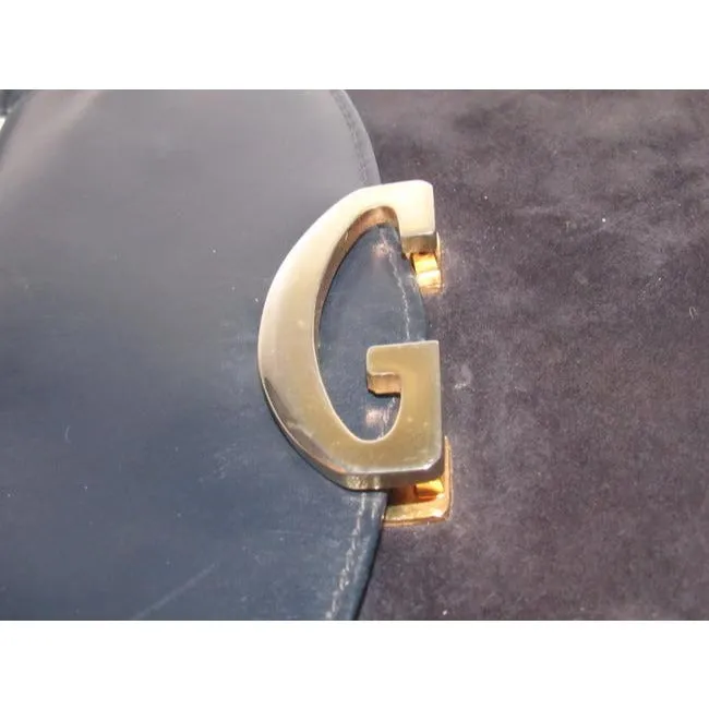 Gucci Vintage Pursesdesigner Purses Navy Leather And Grey Suede Shoulder Bag