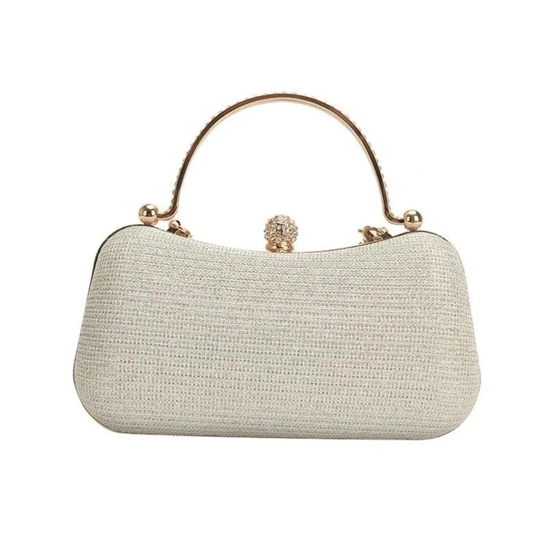 Khaki Grey White Pu Leather Solid Color Metal Button Oval Evening Bags