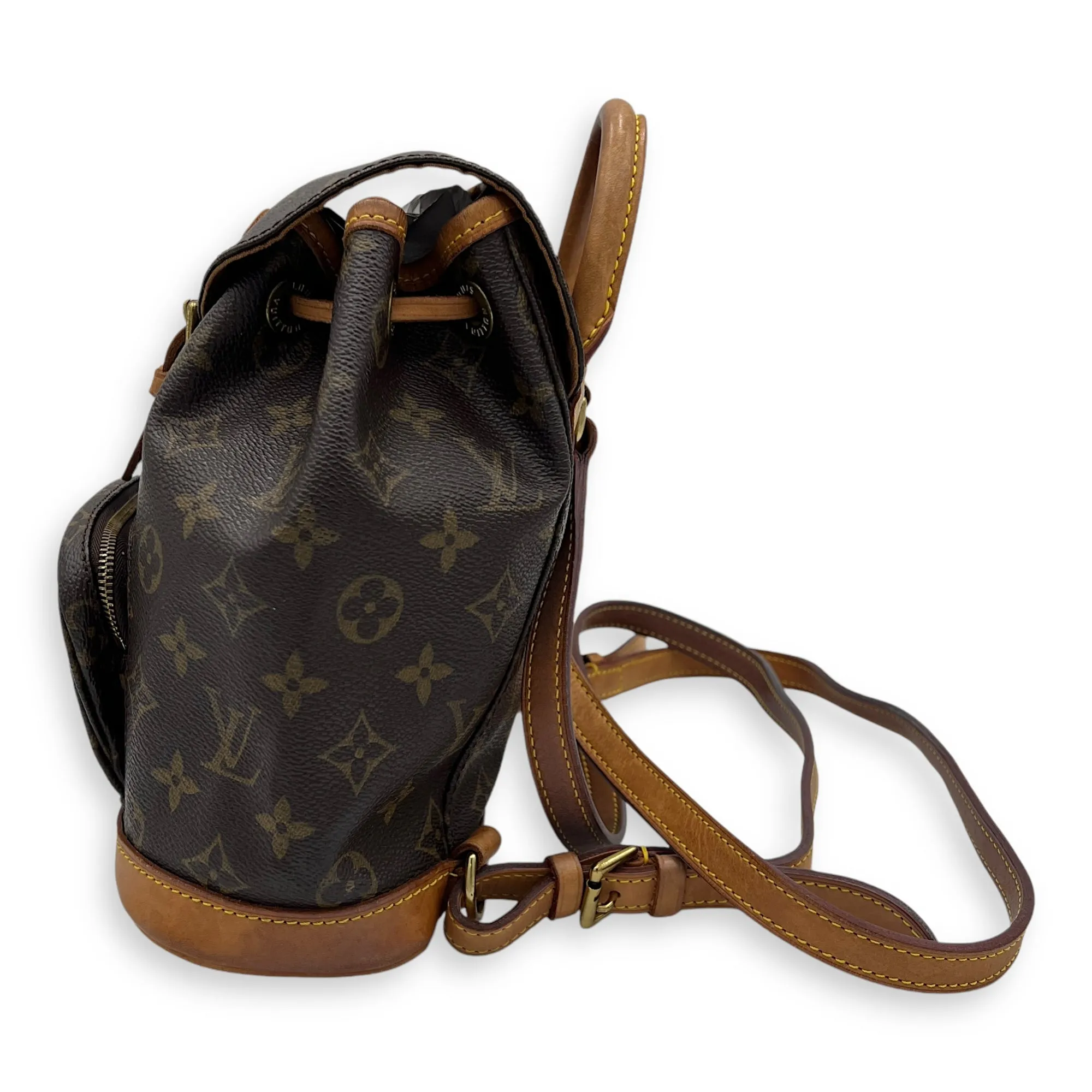 Montsouris Mini Brown Backpack in Monogram Coated Canvas, Gold hardware