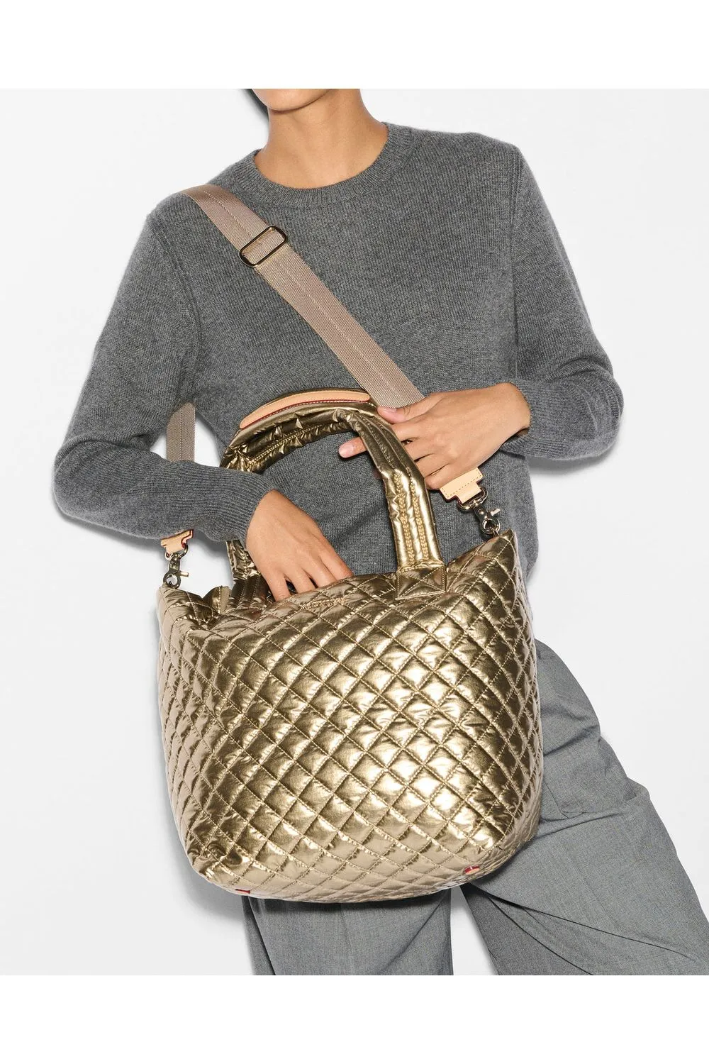 MZ Wallace Metro Tote Deluxe Medium Quilted Bag 1260X2128 | Antique Gold Metallic