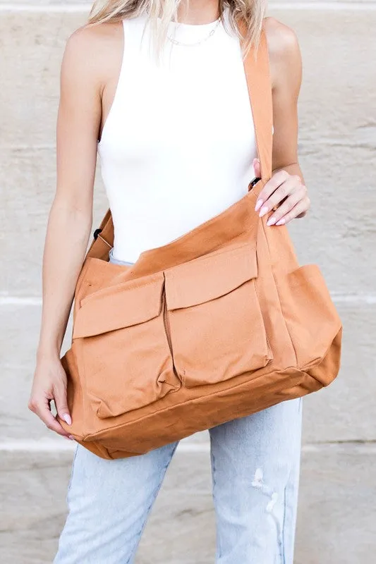 Oversized Canvas Messenger Bag with Spacious Pockets
