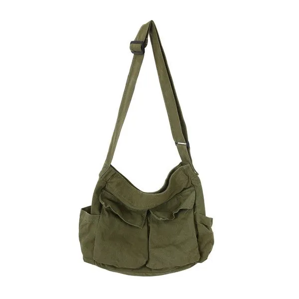 Oversized Canvas Messenger Bag with Spacious Pockets