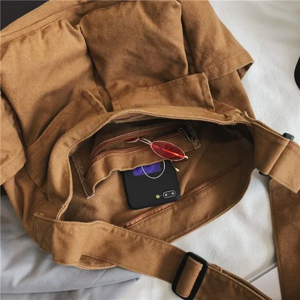 Oversized Canvas Messenger Bag with Spacious Pockets