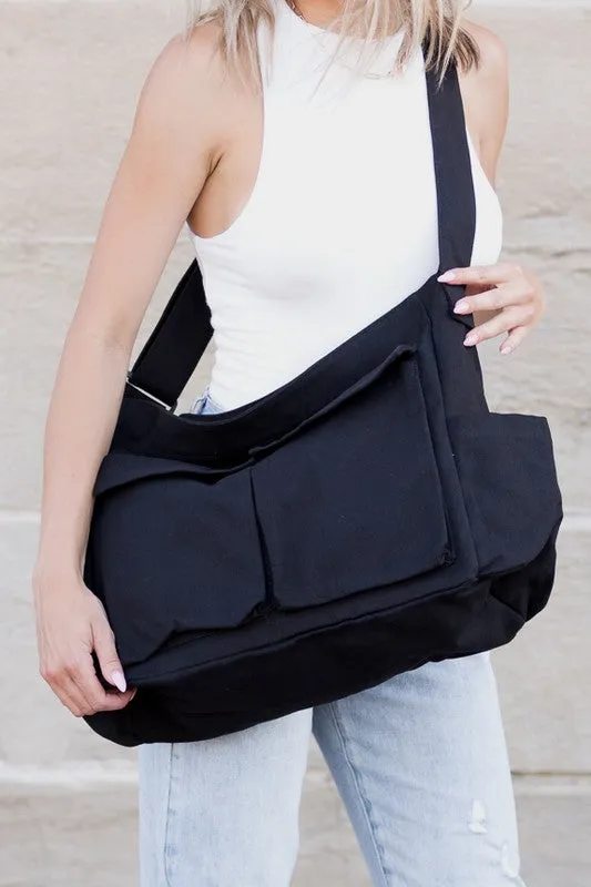 Oversized Canvas Messenger Bag with Spacious Pockets