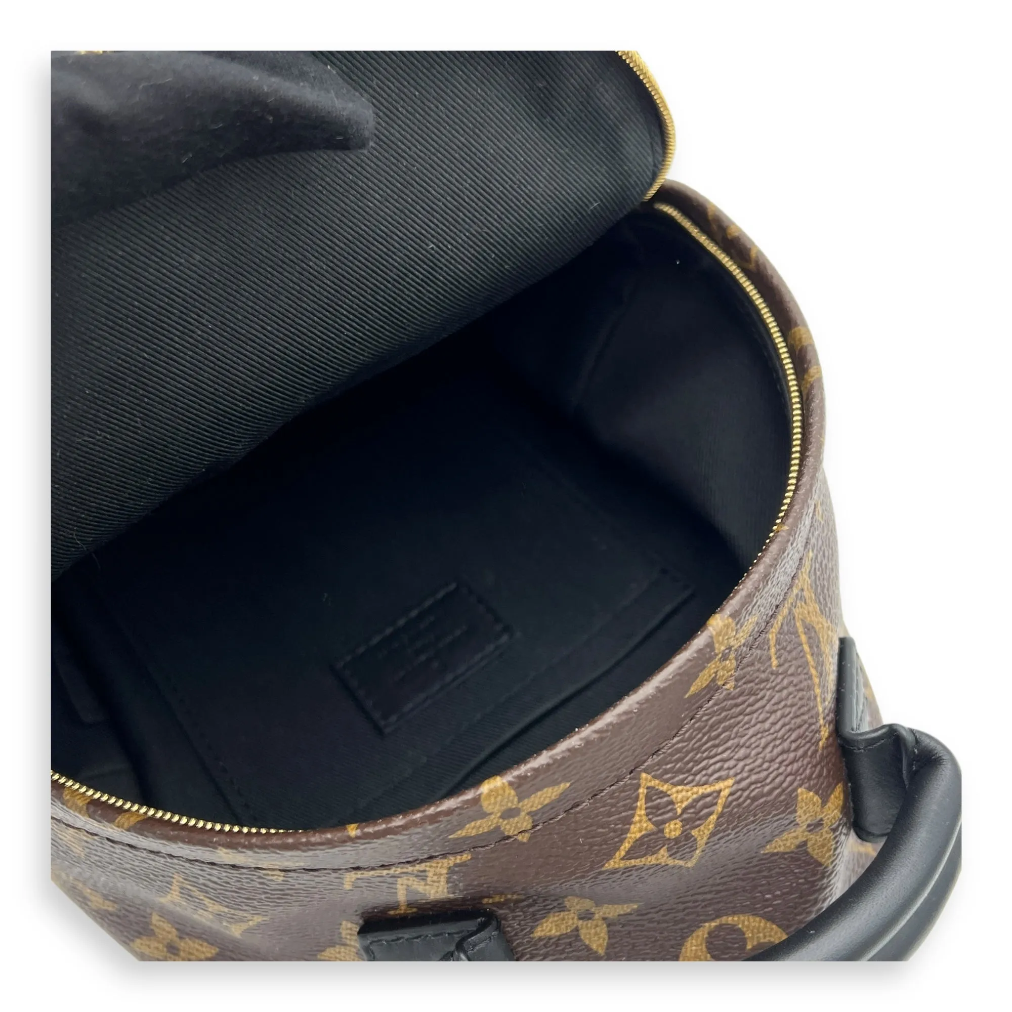 Palm Springs Backpack Mini Brown in Monogram Coated Canvas, Gold hardware