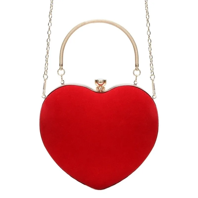 Red Black Velvet Solid Color Heart-shaped Evening Bags