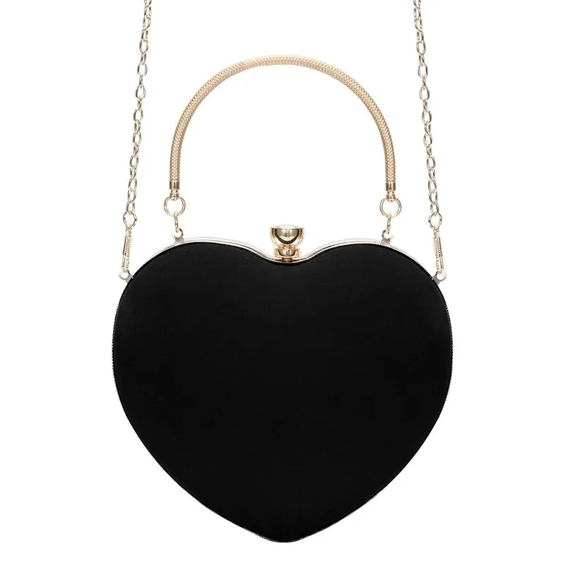 Red Black Velvet Solid Color Heart-shaped Evening Bags