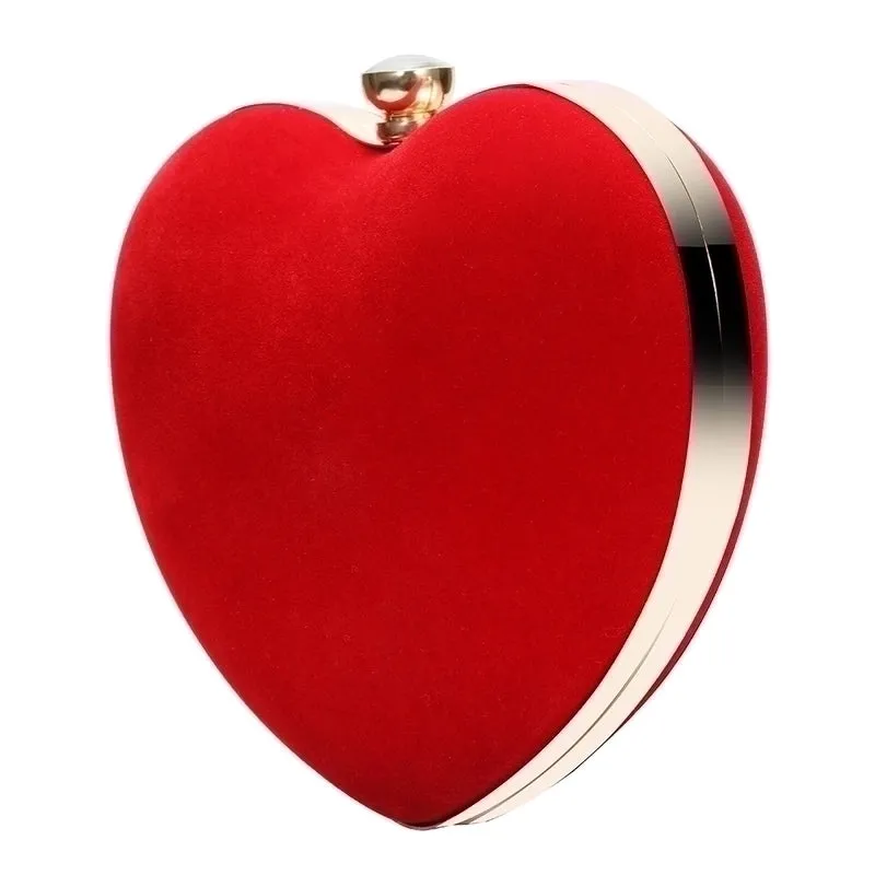 Red Black Velvet Solid Color Heart-shaped Evening Bags