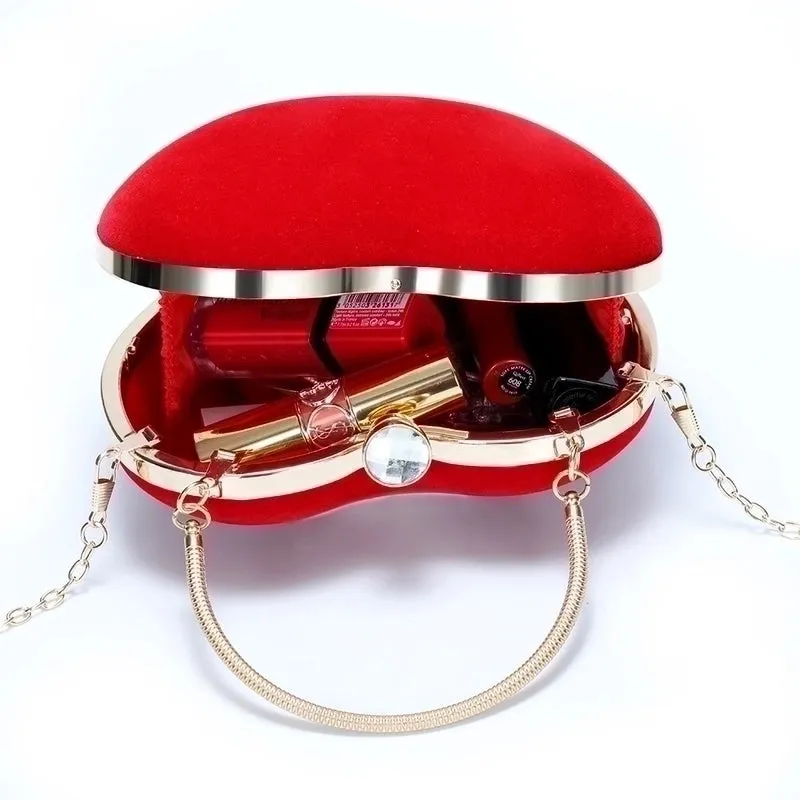 Red Black Velvet Solid Color Heart-shaped Evening Bags