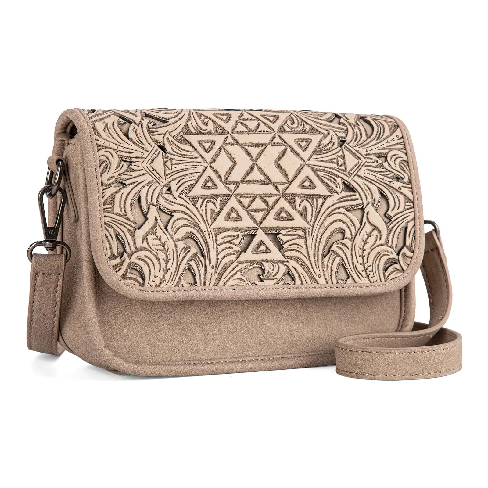 Trinity Ranch Genuine Leather Floral Tooled Crossbody Bag