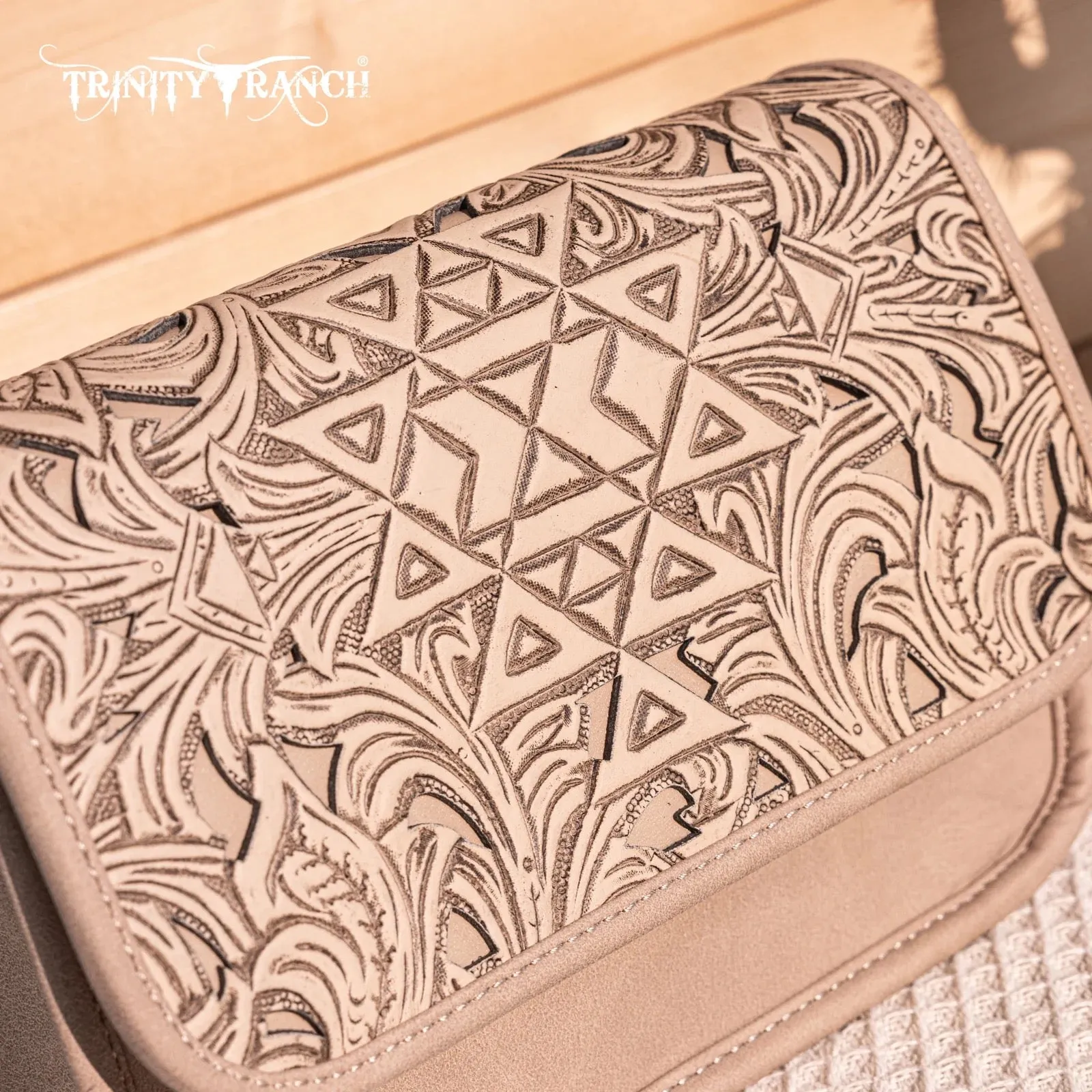 Trinity Ranch Genuine Leather Floral Tooled Crossbody Bag