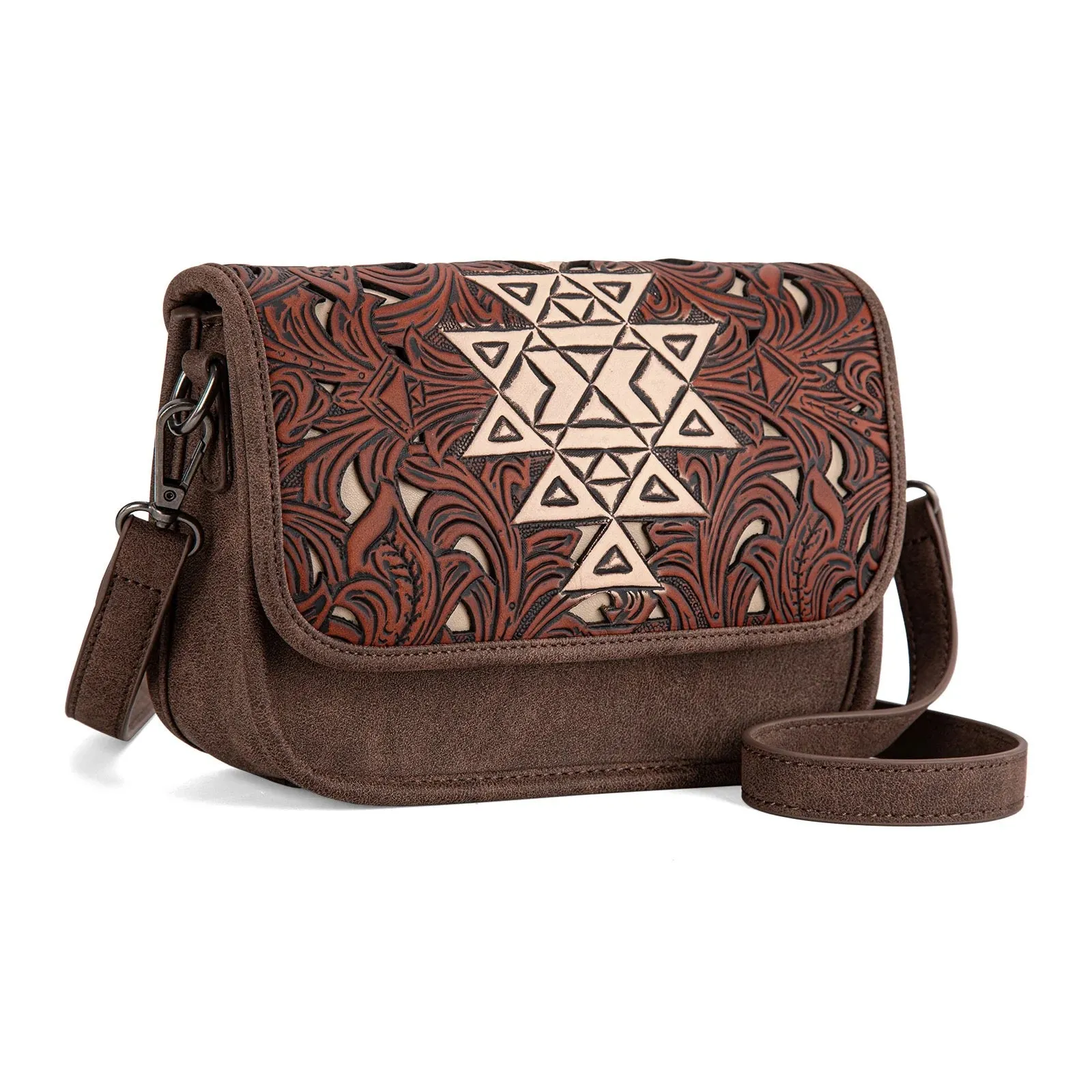 Trinity Ranch Genuine Leather Floral Tooled Crossbody Bag