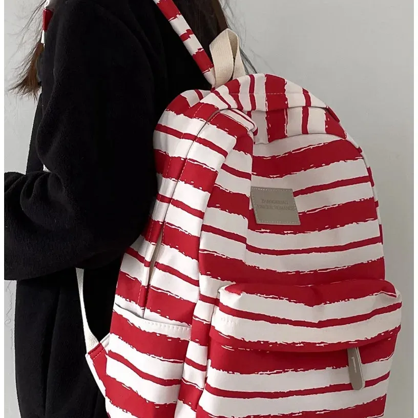 UAKISS  -  Schoolbag Female Junior High School Girl College Student Backpack  New Striped High School Student Backpacks