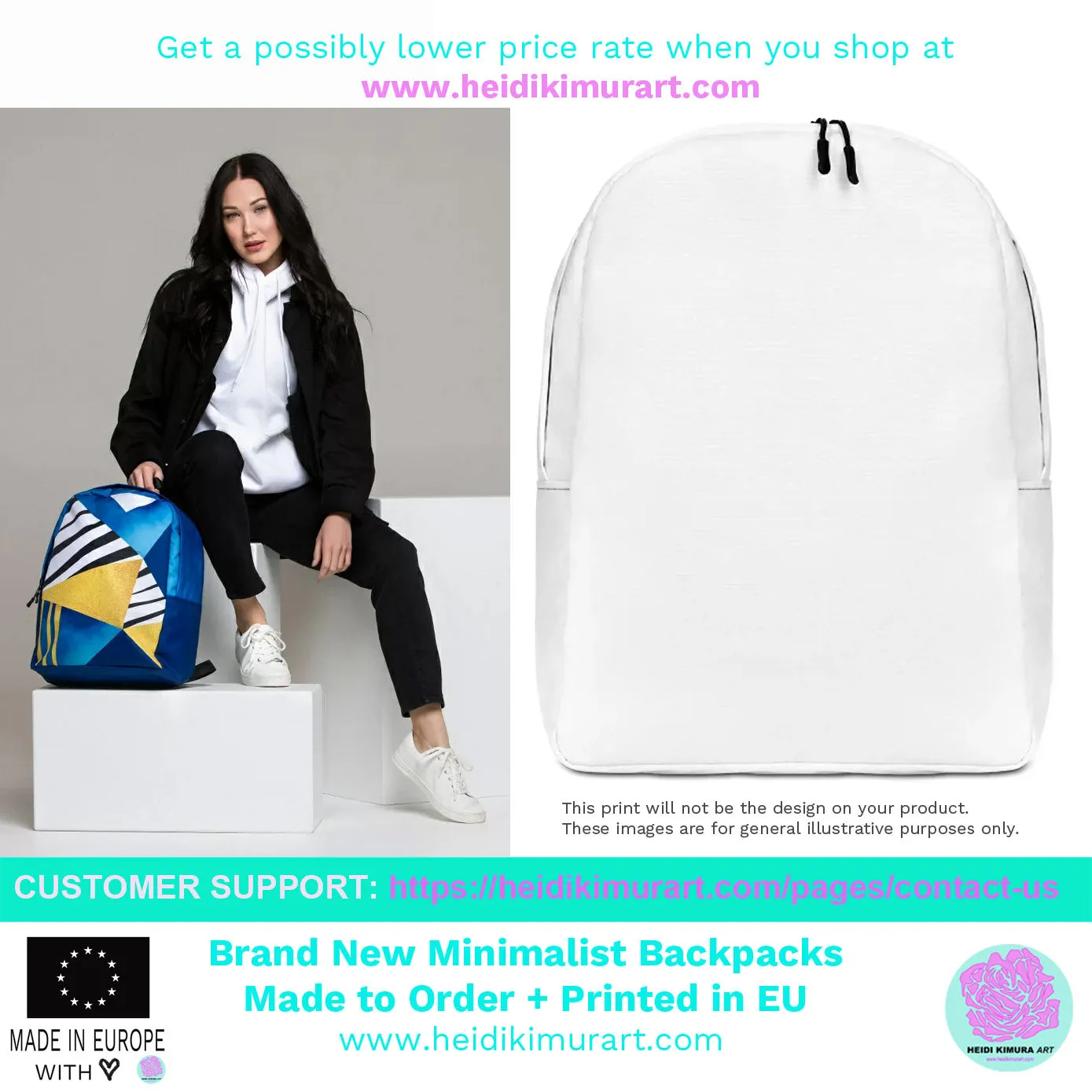 White Lavender Backpack, Floral Print Designer Laptop Minimalist Backpack- Made in EU