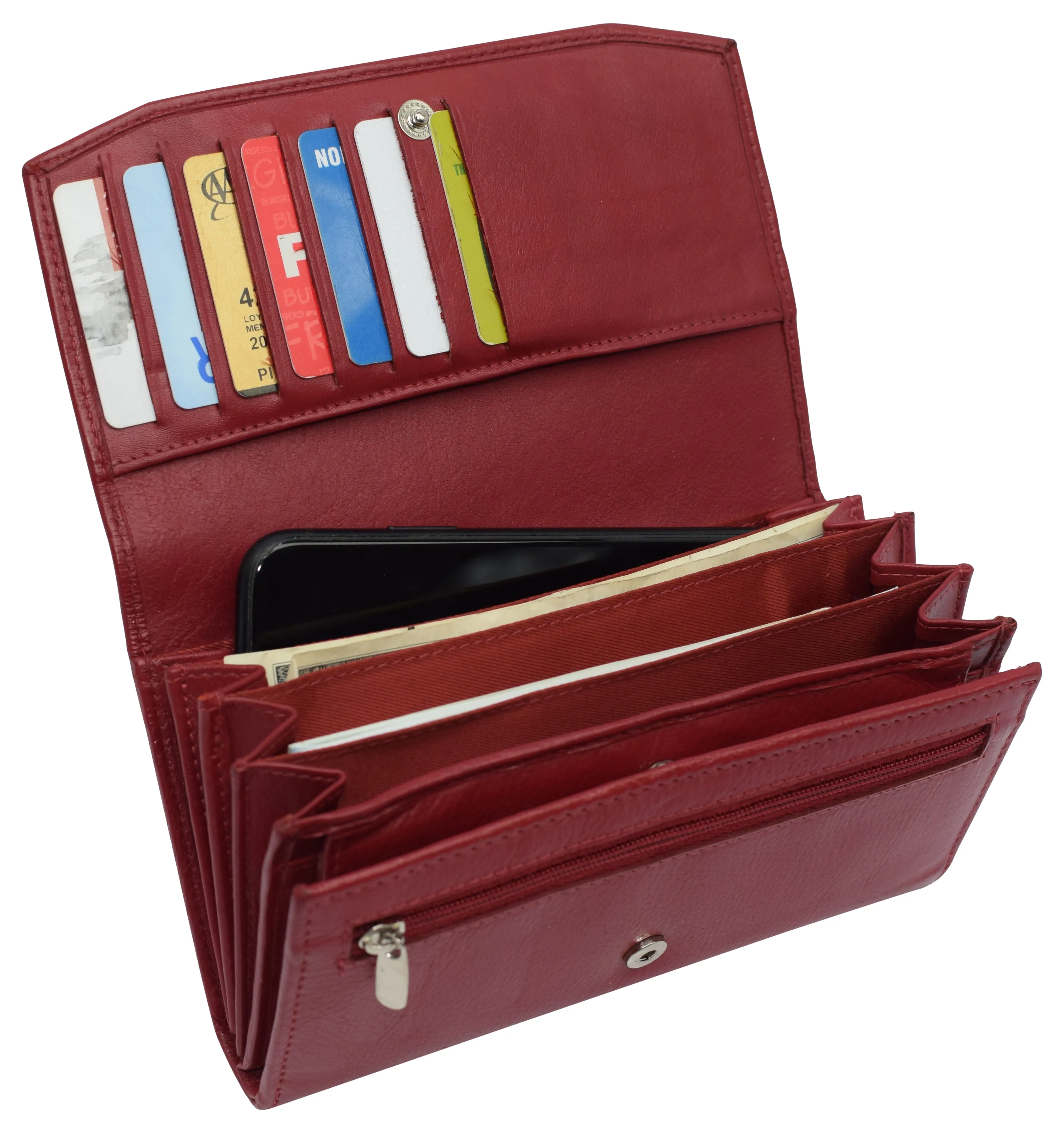 Womens Genuine Leather Wallets RFID Blocking Accordion Trifold Card Holder Ladies Phone Clutch